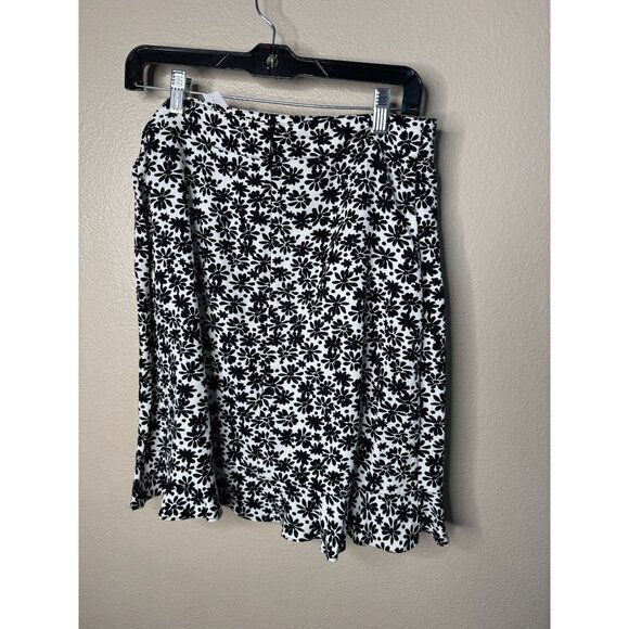 NWT-Loft Women's White/Black Skirt Size 0 midi skirt ruffles viscose - Picture 5 of 6
